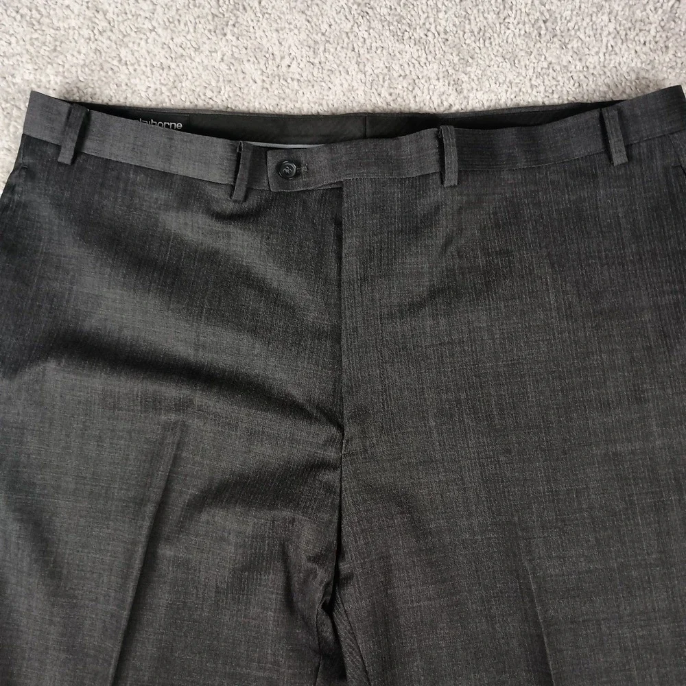 Claiborne 44R 42x30 Mens Suit Grey Herringbone Wool Blend Modern Fit Stretch